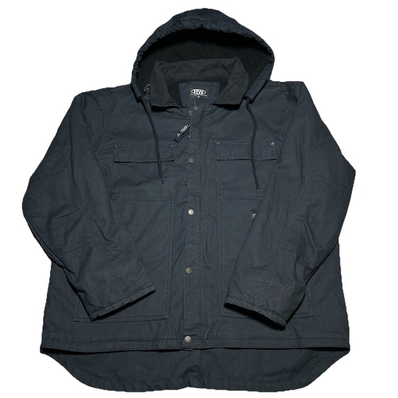Other - Rugged Wear RW Canvas Work Jacket Mens XL Black Fleece Lined 3M Insulated Hooded